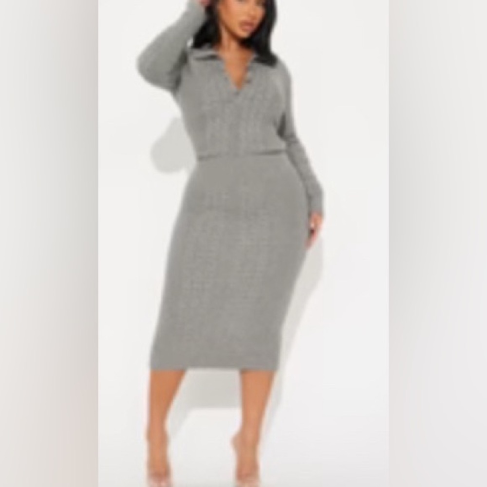 Elegant Gray Cable Knit Dress Size 3X